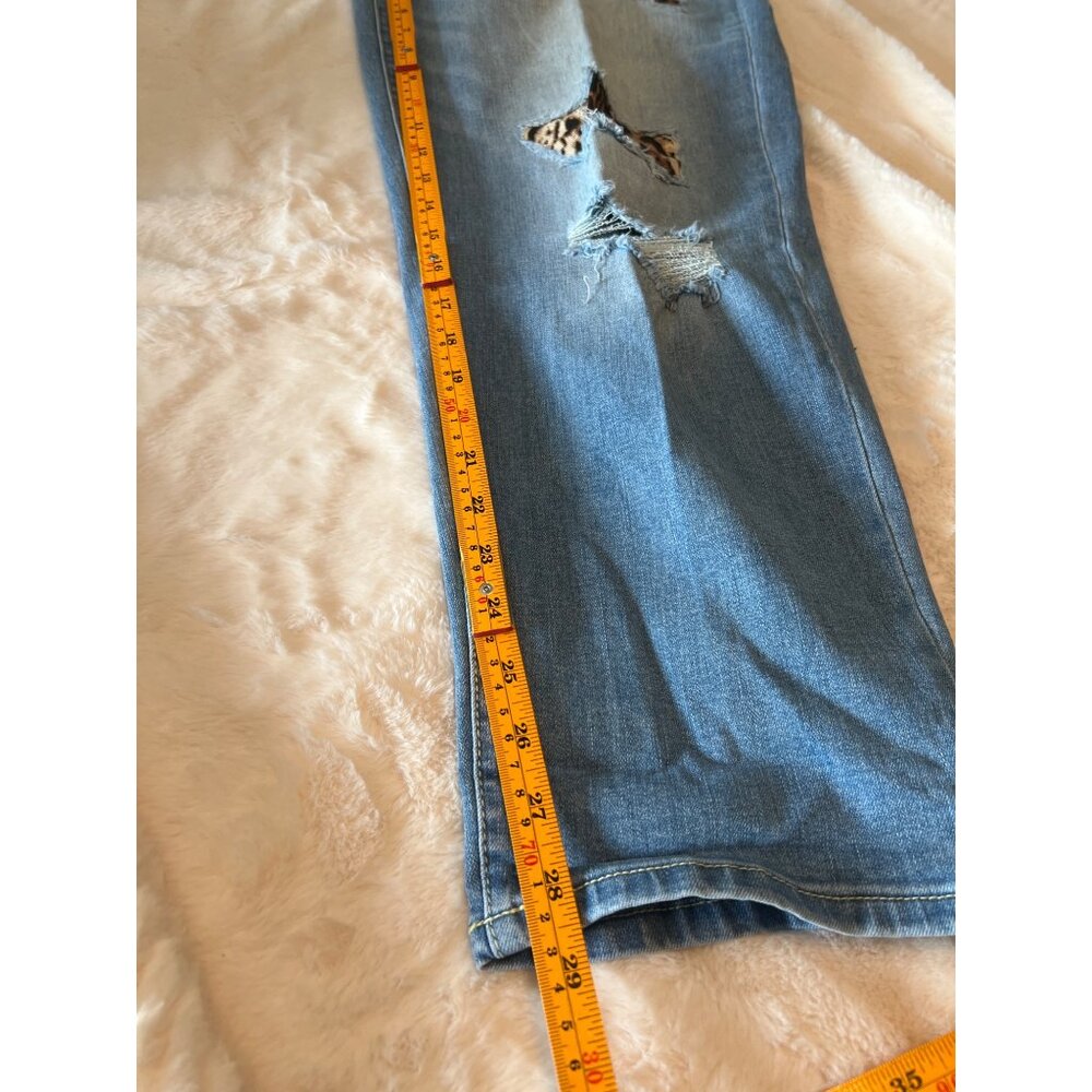 INC Denim Mid Rise Boyfriend Jeans size 12/31 Distressed Leopard Patch - Picture 8 of 12